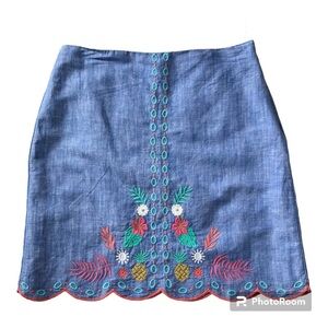New Talbots Embroidered Linen Blend Chambray A-Line Skirt New With Tags 4P